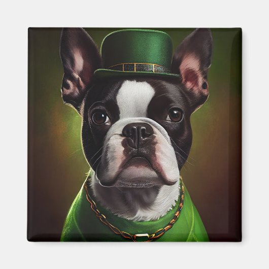 Boston Terrier Hund in St. Patrick's Day Dress Magnet (Vorne)