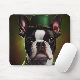 Boston Terrier Hund in St. Patrick's Day Dress Mousepad