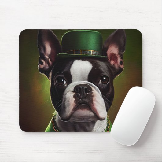 Boston Terrier Hund in St. Patrick's Day Dress Mousepad (Mit Mouse)