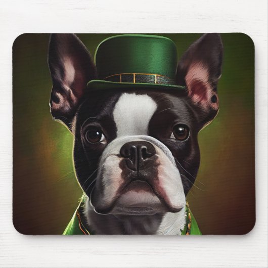Boston Terrier Hund in St. Patrick's Day Dress Mousepad (Vorne)