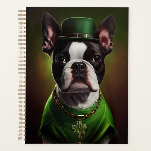 Boston Terrier Hund in St. Patrick's Day Dress Planer (Vorderseite)