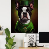Boston Terrier Hund in St. Patrick's Day Dress Poster (Heimbüro)