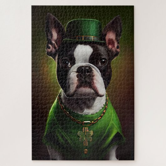Boston Terrier Hund in St. Patrick's Day Dress Puzzle (Vertikal)