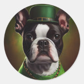 Boston Terrier Hund in St. Patrick's Day Dress Runder Aufkleber (Vorderseite)