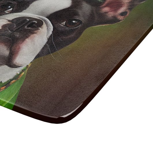 Boston Terrier Hund in St. Patrick's Day Dress Schneidebrett (Ecke)