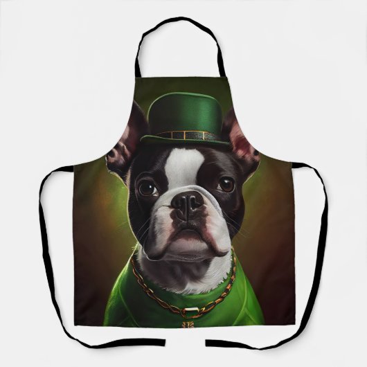 Boston Terrier Hund in St. Patrick's Day Dress Schürze (Vorderseite)