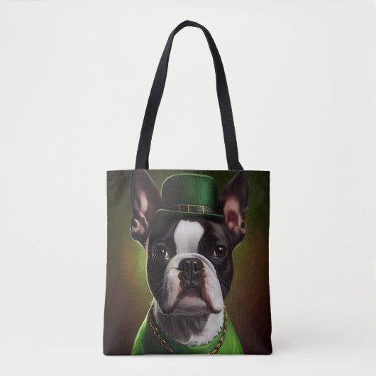 Boston Terrier Hund in St. Patrick's Day Dress Tasche (Vorderseite)