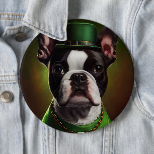Boston Terrier Hund in St. Patrick's Day Kleid Button