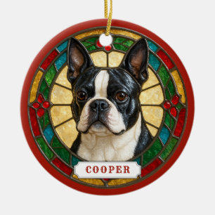Boston Terrier Hund Keramik-Kreis-Ornament Keramik Ornament