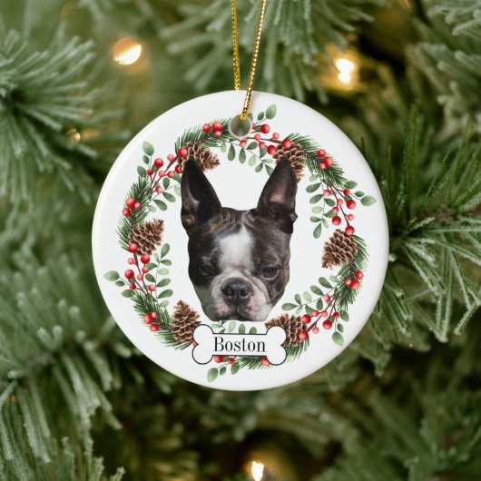 Boston Terrier Hund Keramik Ornament (Baum)