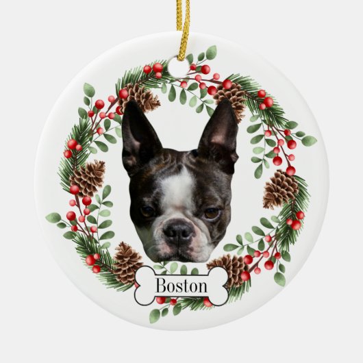 Boston Terrier Hund Keramik Ornament (Vorne)
