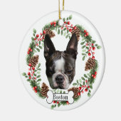 Boston Terrier Hund Keramik Ornament (Links)
