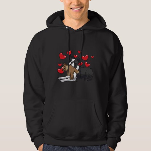 Boston Terrier Hund mit ausgestopften Tieren und H Hoodie (Vorderseite)