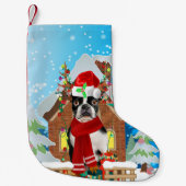Boston Terrier Hund mit Weihnachtsgeschenken Kleiner Weihnachtsstrumpf (Vorderseite)