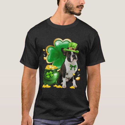 Boston Terrier Hund Shamrock Irischer Heiliger St. T-Shirt (Vorderseite)