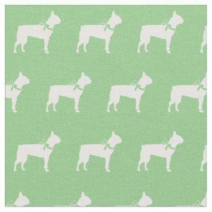 Boston Terrier Hund Silhouette Haustier Sagegrün Stoff