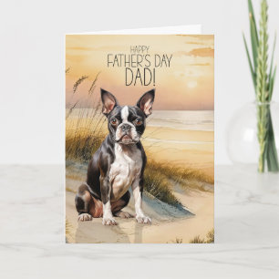 Boston Terrier Hund Sonnenuntergang Strand Vaterta Feiertagskarte