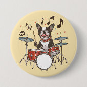 Boston Terrier Hund spielt Schlagzeug Button (Vorderseite)