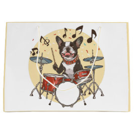 Boston Terrier Hund spielt Schlagzeug Große Geschenktüte