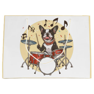 Boston Terrier Hund spielt Schlagzeug Große Geschenktüte