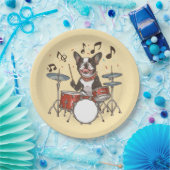 Boston Terrier Hund spielt Schlagzeug Pappteller (Party)