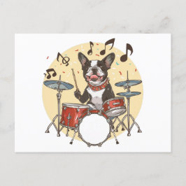 Boston Terrier Hund spielt Schlagzeug Postkarte