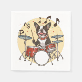 Boston Terrier Hund spielt Schlagzeug Serviette