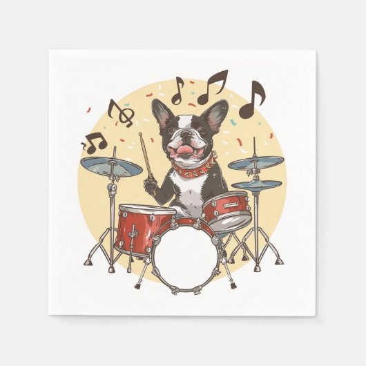 Boston Terrier Hund spielt Schlagzeug Serviette (Vorderseite)