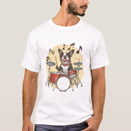 Boston Terrier Hund spielt Schlagzeug T-Shirt
