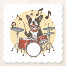 Boston Terrier Hund spielt Schlagzeug Untersetzer