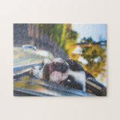 Boston Terrier Hund Sticken Kopf-aus Auto-Fenster Puzzle (Horizontal)