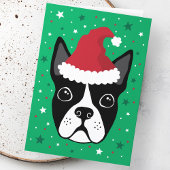 Boston Terrier Hund trägt Weihnachten in Weihnacht Karte