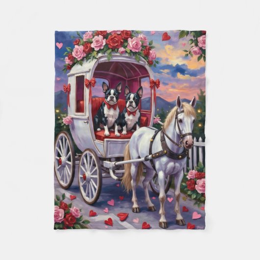 Boston Terrier Hund Valentinstag Fleecedecke (Vorderseite)