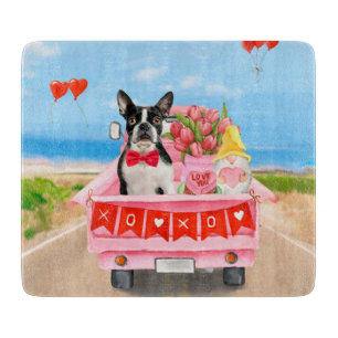 Boston Terrier Hund Valentinstag Lastwagen Herzen Schneidebrett