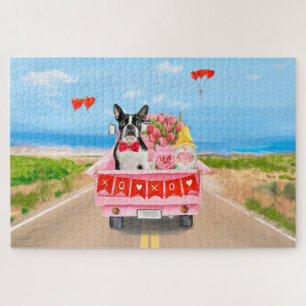 Boston Terrier Hund Valentinstag LKW Herzen Puzzle