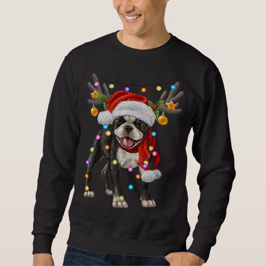 Boston Terrier Hund Weihnachtslichter Weihnachtsli Sweatshirt (Vorderseite)
