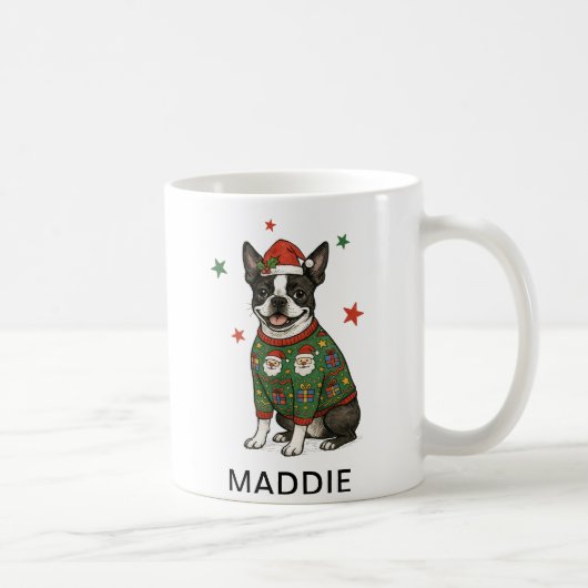 Boston Terrier Hund Weihnachtspullover Kaffeetasse (Rechts)