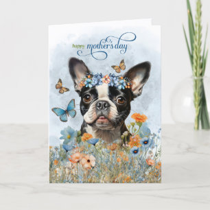 Boston Terrier Hund Wildblumen Muttertag Feiertagskarte