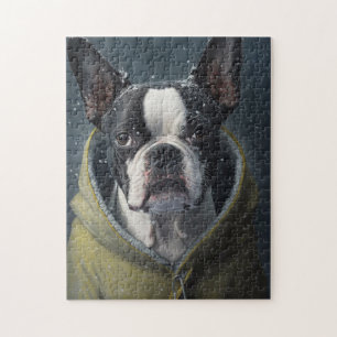 BOSTON TERRIER Hund Winter Puzzle