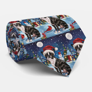 Boston Terrier Hund Winterwunderland Weihnachtsfre Krawatte