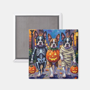 Boston Terrier Hunde beim Trick-or-Treat an Hallow Magnet