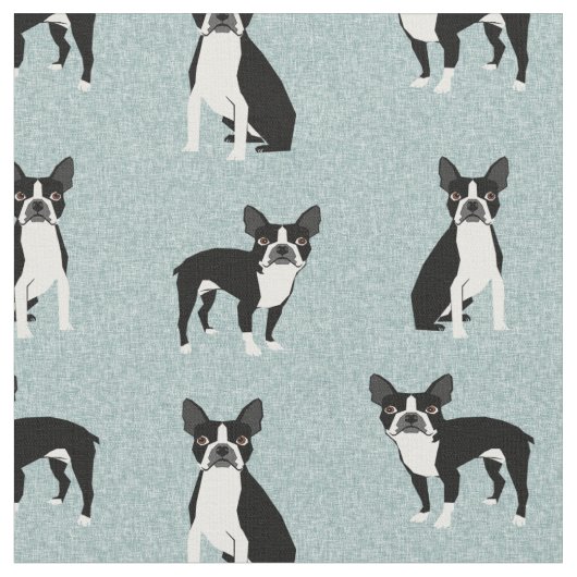 Boston Terrier Hunde hellblau Stoff (Nahaufnahme)