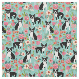 Boston Terrier Hunde Vintage Blumen Stoff