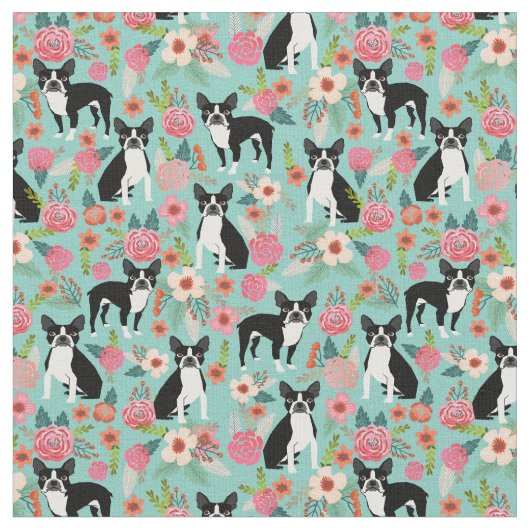 Boston Terrier Hunde Vintage Blumen Stoff (Nahaufnahme)
