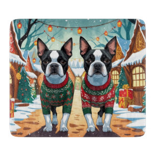 Boston Terrier Hunde Weihnachten Schnee Feiertag Schneidebrett