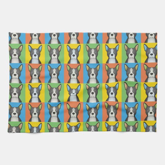 Boston-Terrier-HundeCartoon Pop-Kunst Geschirrtuch (Horizontal)