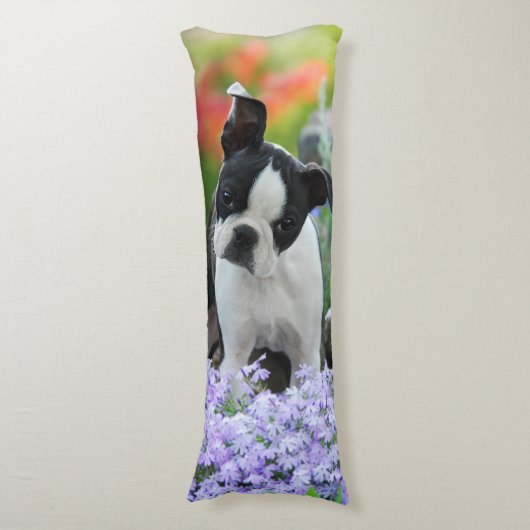 Boston-Terrier-Hundeniedlicher Welpe, cuddly Seitenschläferkissen (Vorderseite Vertikal)