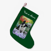 Boston-Terrier-Hundeniedlicher Welpe Kleiner Weihnachtsstrumpf (Vorderansicht (hängend))