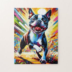 Boston Terrier Hundeporträt Acryl-Kunst Druck Hund Puzzle