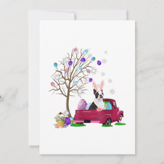 Boston Terrier Hunt Eggs Tree Vintager LKW Ostern Save The Date